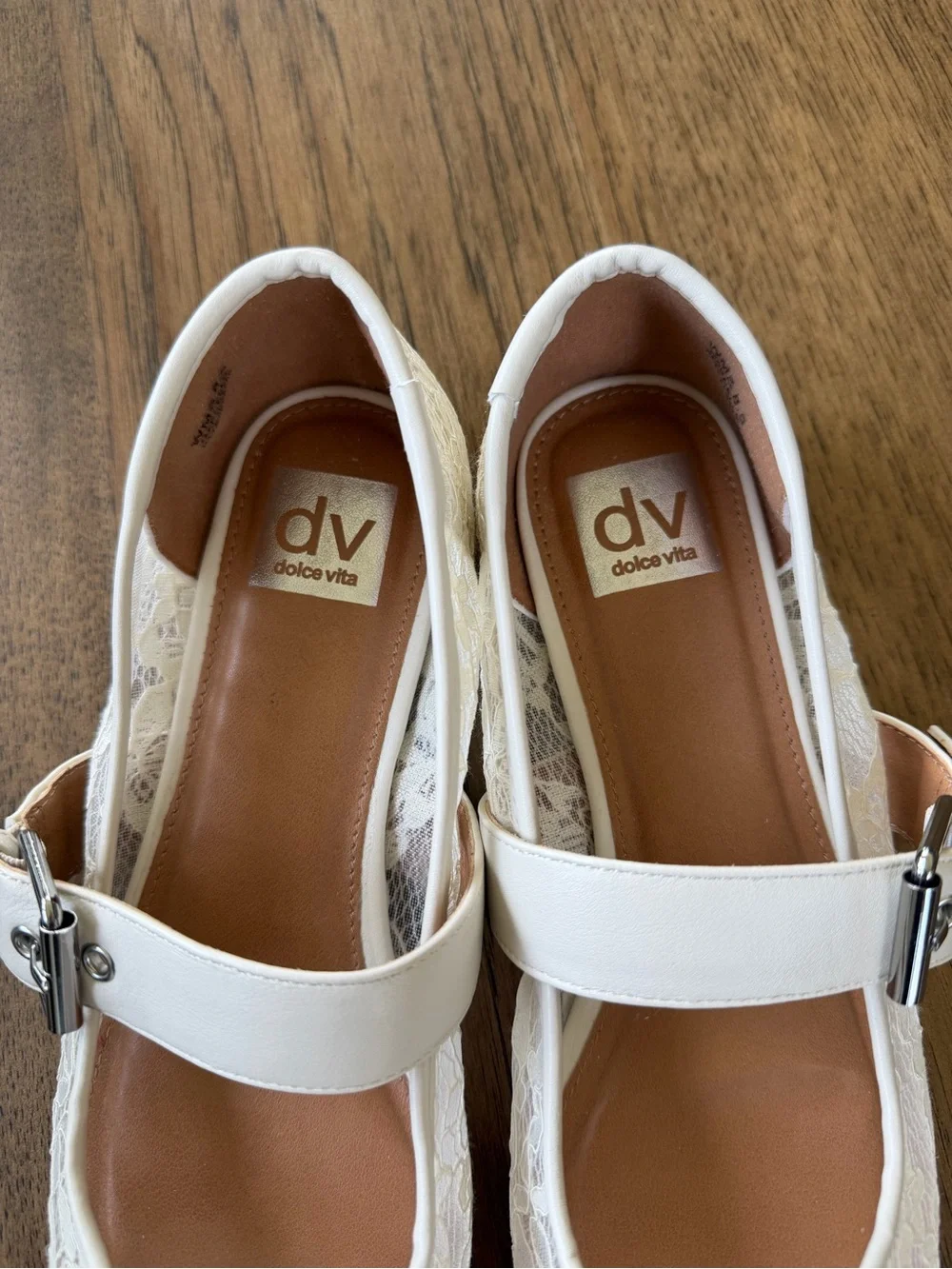 Dolce Vita White Lace Mary Jane Flats with Buckle Strap
